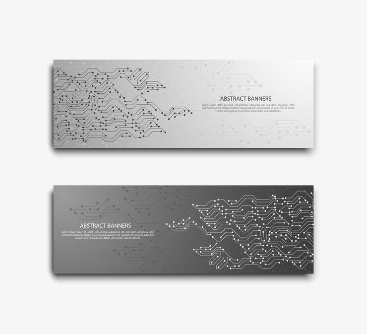Vector banner con placa base de computadora adecuada para conceptos de ingeniería de tecnología industrial ilustración vectorial