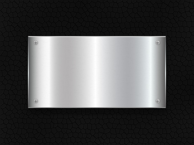 Banner de placa de metal. Etiqueta de hierro en cuero
