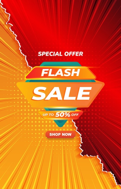 Banner de plantilla de descuento de venta flash especial con espacio en blanco para la venta de productos con diseño de fondo de gradiente rojo y naranja abstracto2