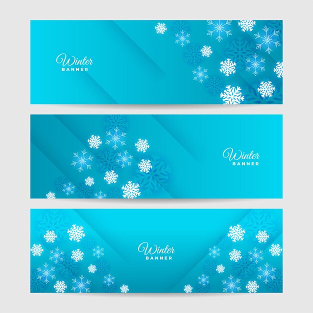 Banner de plantilla de diseño de copo de nieve azul de fondo de invierno