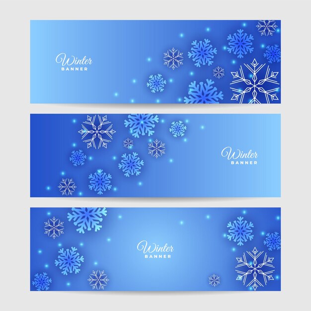 Banner de plantilla de diseño de copo de nieve azul de Navidad cubierto de nieve