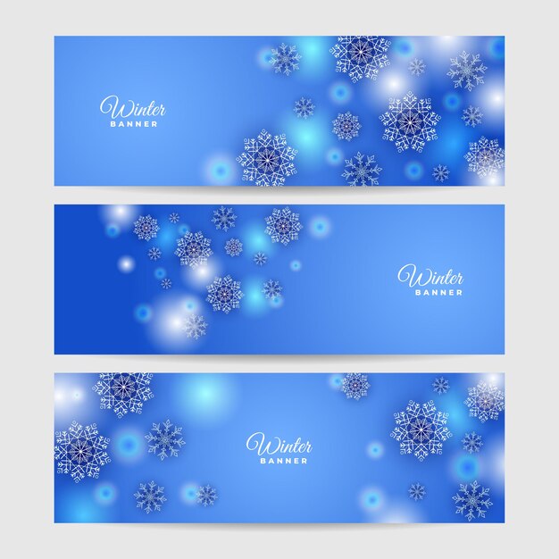 Banner de plantilla de diseño de copo de nieve azul nieve brillante