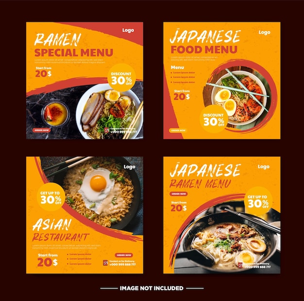 Banner de plantilla de fideos ramen japoneses para redes sociales