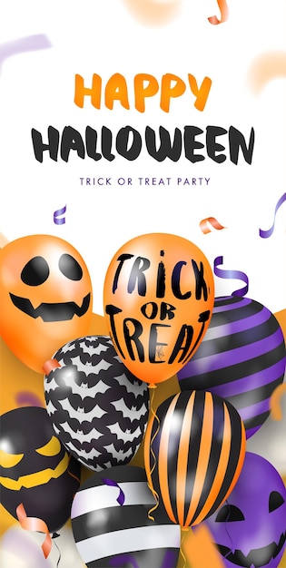 Vector banner de plantilla con globos 3d con caras feliz halloween