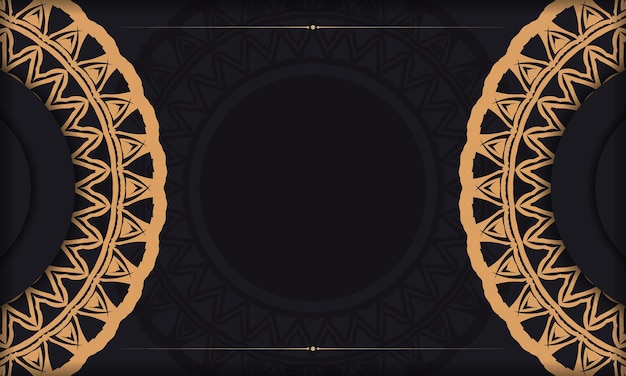 Banner de plantilla negra con adornos y lugar para su logo. Diseño de fondo con patrones abstractos.
