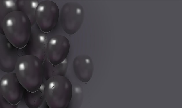 Banner de plantilla negra con globos 3d con caras feliz halloween