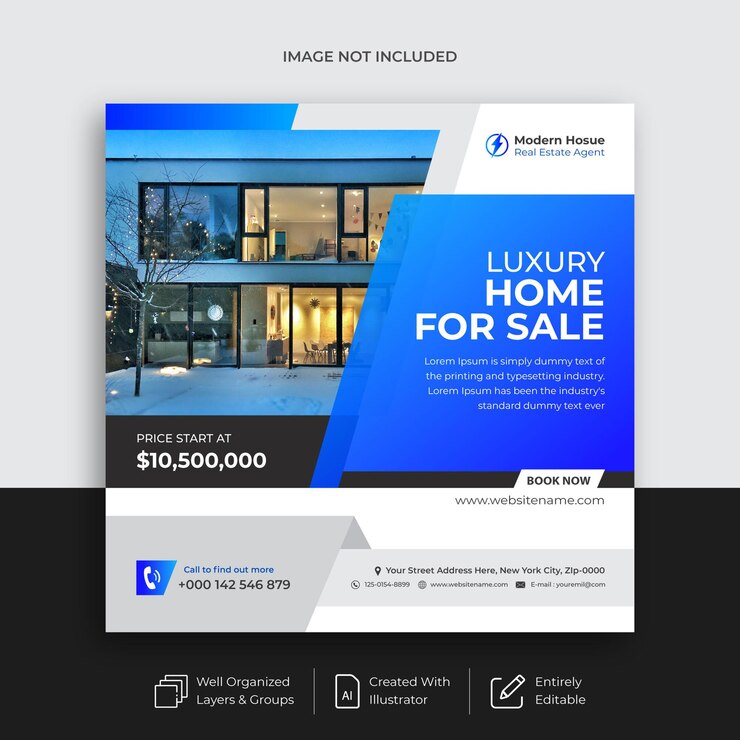 banner de plantilla de publicación de instagram de casa de lujo en venta