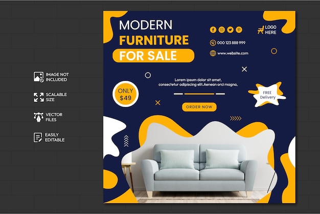 Banner de plantilla de publicación de instagram y redes sociales de venta de muebles
