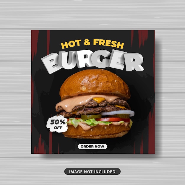 Vector banner de plantilla de publicación de redes sociales de promoción de venta de hamburguesas calientes y frescas