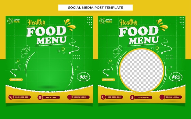 banner de plantilla de redes sociales para menú culinario de alimentos saludables para publicaciones en redes sociales o para imprimir