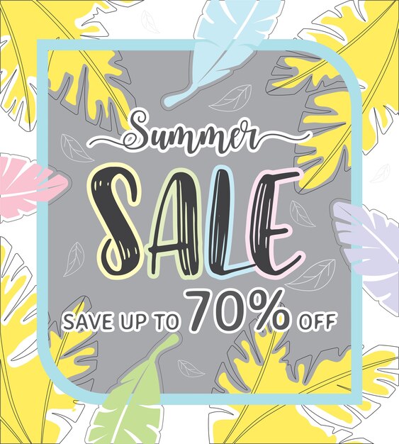 Banner de plantilla de venta de verano con descuento de hasta 70%.