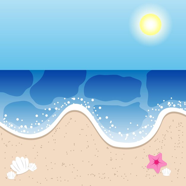 Banner de playa con conchas de sol y estrellas de mar