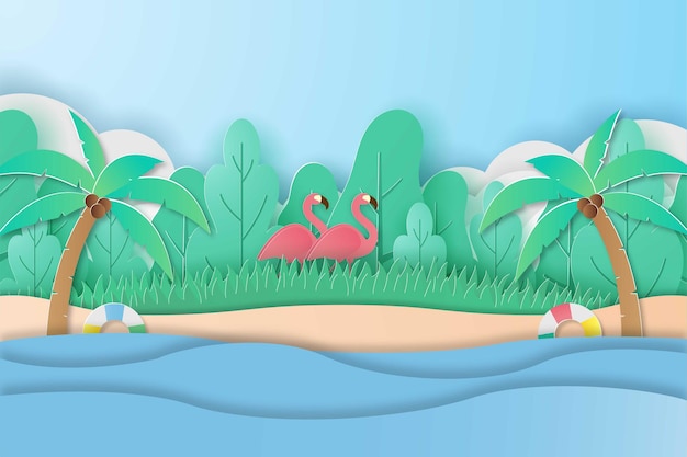 Vector banner de playa de venta de verano en estilo papercut