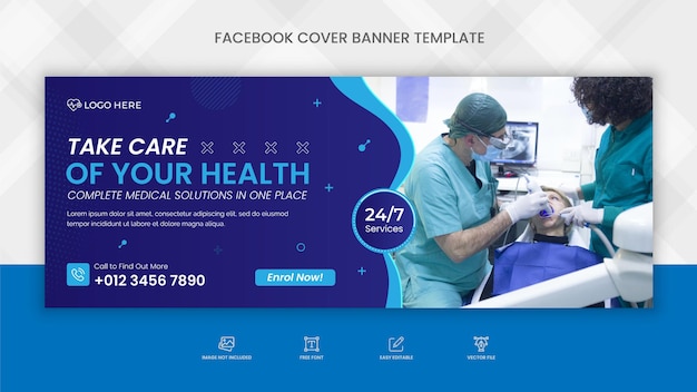 Banner de portada de Facebook de atención médica médica
