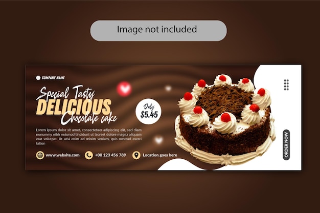 Banner de portada de facebook de pastel de chocolate y helado delicioso