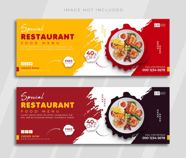 Vector banner de portada de facebook de restaurante de comida