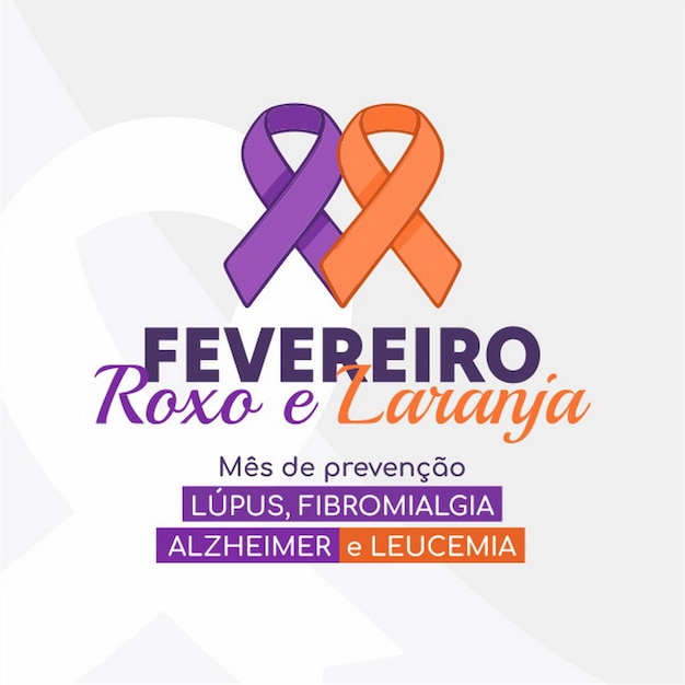 Banner en portugués para la composición Prevención de febrero Brasil Campaña de febrero Roxo e Laranja