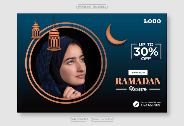 Banner y póster de venta de Ramadan Kareem Publicaciones en redes sociales de ventas de Ramadan