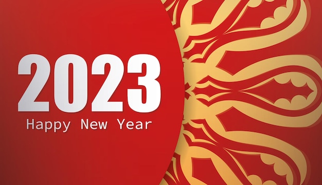 Banner presentable rojo de Año Nuevo 2023 con un hermoso adorno