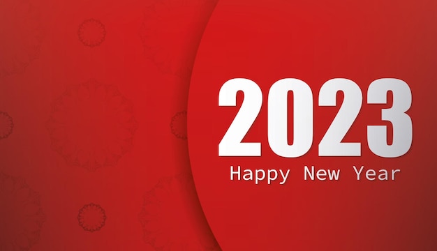 Banner presentable rojo de Año Nuevo 2023 con un hermoso adorno