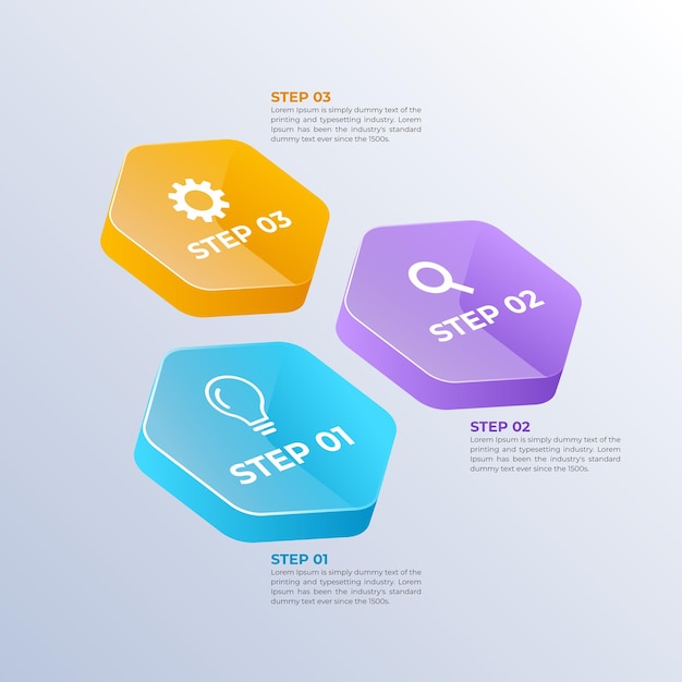 Banner de presentación de infografía hexagonal 3d, diseño de pasos de diagrama de flujo de información comercial abstracta isométrica