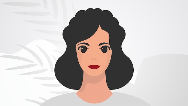 Banner con un primer plano de mujer Chica fuerte en vista frontal Estilo de dibujos animados plana
