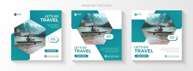 Vector banner de promoción de aventura publicaciones de instagram de venta de viajes