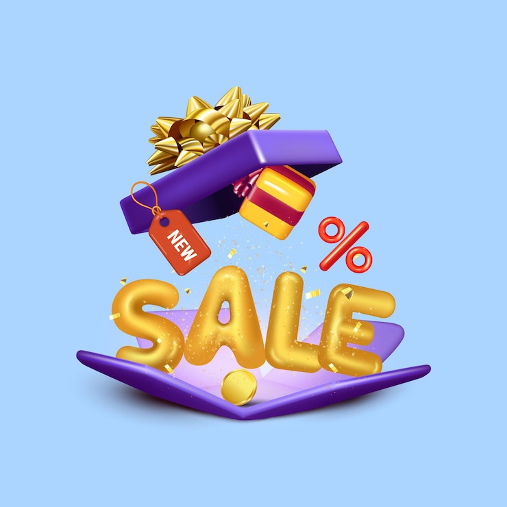 Banner de promoción con caja de regalo abierta realista.