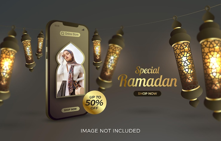 Vector banner de promoción especial de ramadán de compras en línea