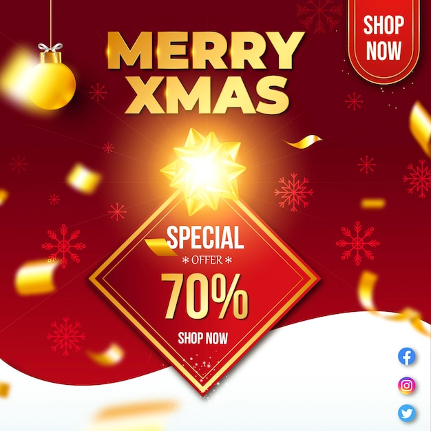 Banner de promoción de feliz año nuevo de venta de feliz Navidad