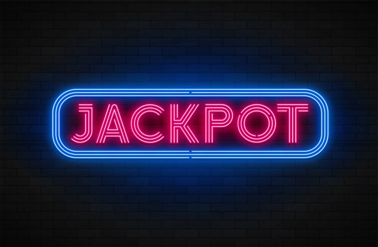 Vector banner de promoción lineal de luz de neón, jackpot, juego, gran victoria.