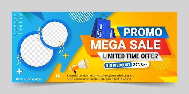 Banner de promoción de mega oferta de gradiente geométrico vectorial