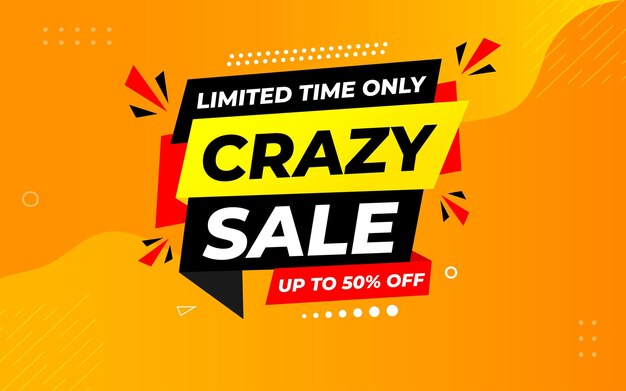 Banner de promoción de mercado y anuncio de descuento loco Ilustración vectorial de fondo
