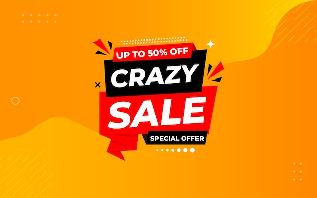 Banner de promoción de mercado y anuncio de descuento loco Ilustración vectorial de fondo