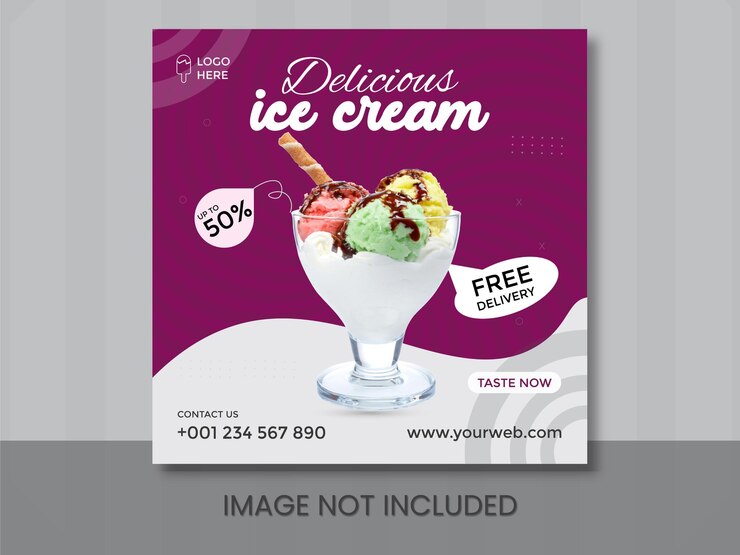Banner de promoción de publicación de instagram de publicación en redes sociales de helado delicioso especial
