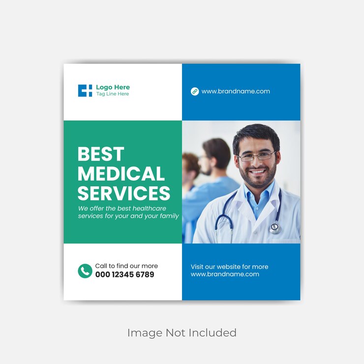 Banner de promoción y publicación de redes sociales de atención médica médica.