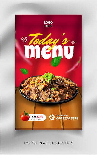 Banner de promoción de redes sociales de historia de menú de comida