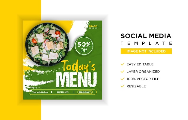 Banner de promoción de redes sociales de menú de comida de ensalada deliciosa