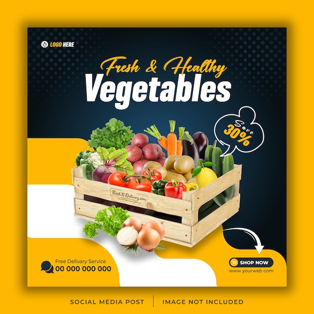 Banner de promoción de redes sociales de verduras y plantilla de diseño de publicación de Instagram