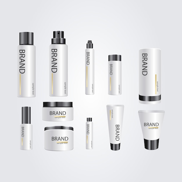 Banner de promoción de vectores gratuito con sprays de vidrio realistas frascos de crema de gel cosmético