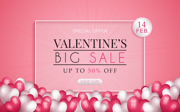 Banner de promoción de venta de san valentín