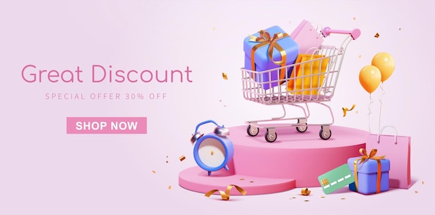 Banner de promoción de ventas de compras en 3D