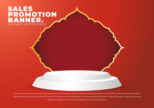 Banner de promoción de ventas para la venta de ramadán con pilar de zócalo de pedestal circular o escenario de exhibición