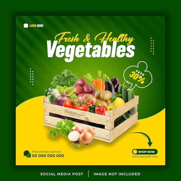 Banner promocional de vegetales de plantilla de publicación en redes sociales