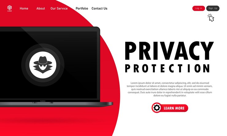 Vector banner de protección de la privacidad de la computadora portátil