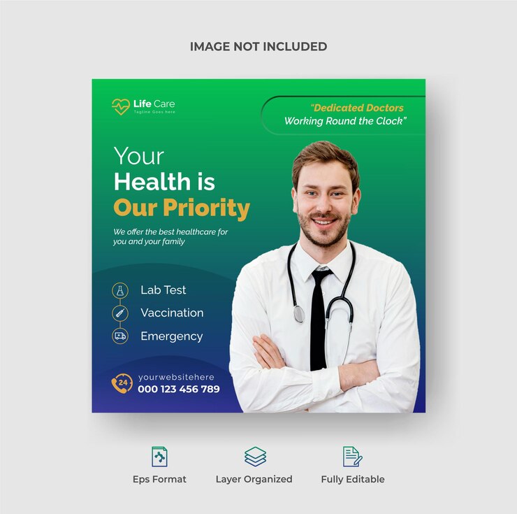 Banner de publicación de instagram de salud o plantilla de volante cuadrado Vector Premium