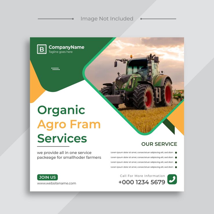 Banner de publicación de redes sociales de agricultura orgánica o plantilla de banner de publicación de servicios agrícolas agrícolas