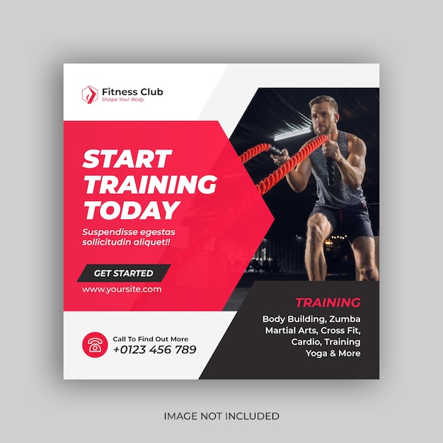Banner de publicación de redes sociales de gimnasio y fitness o plantilla de volante cuadrado