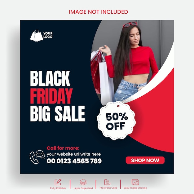 Banner de publicaciones en redes sociales para la venta del black friday y diseño de plantillas de publicaciones de instagram