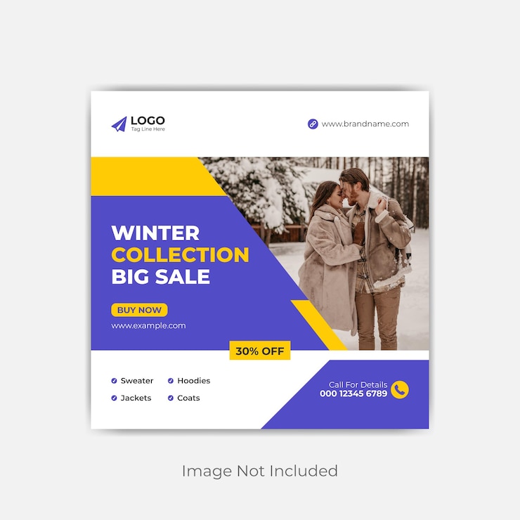 Banner de publicidad de publicación de redes sociales de oferta de venta de colección de invierno